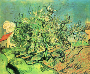 Landscape with three trees and houses